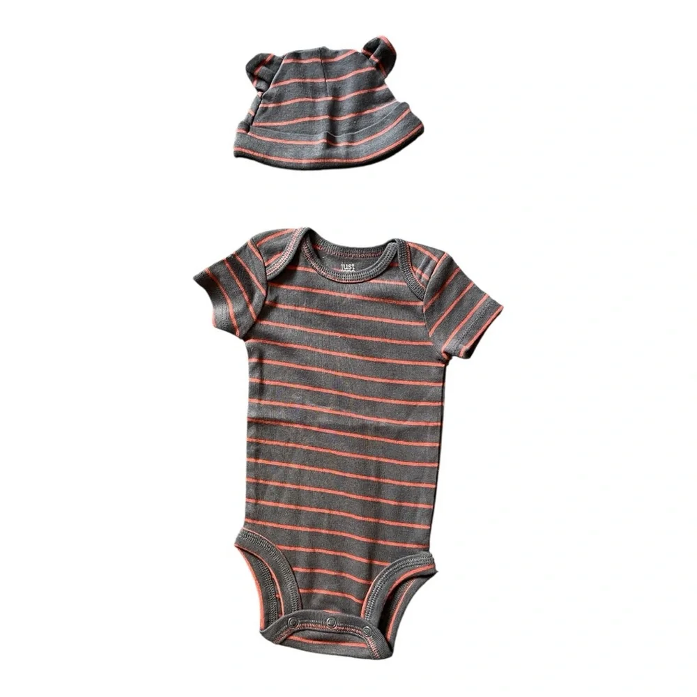 #026, Just One You Carters Striped Baby Onesie and Hat Set, size 3 mo